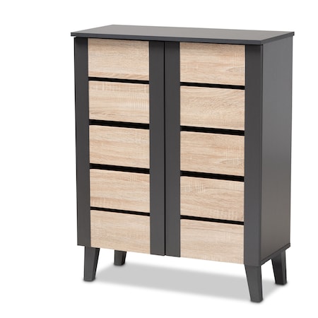 Baxton Studio Melle Oak Brown and Gray 2-Door Wood Entryway Shoe Storage Cabinet 153-9158